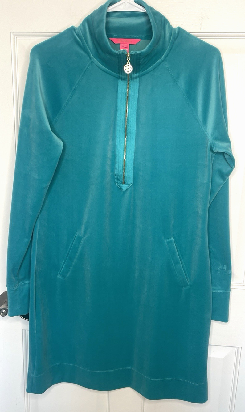 Lilly Pulitzer Women's Skipper Velour Dress Sz M Maldives Green Coastal Preppy